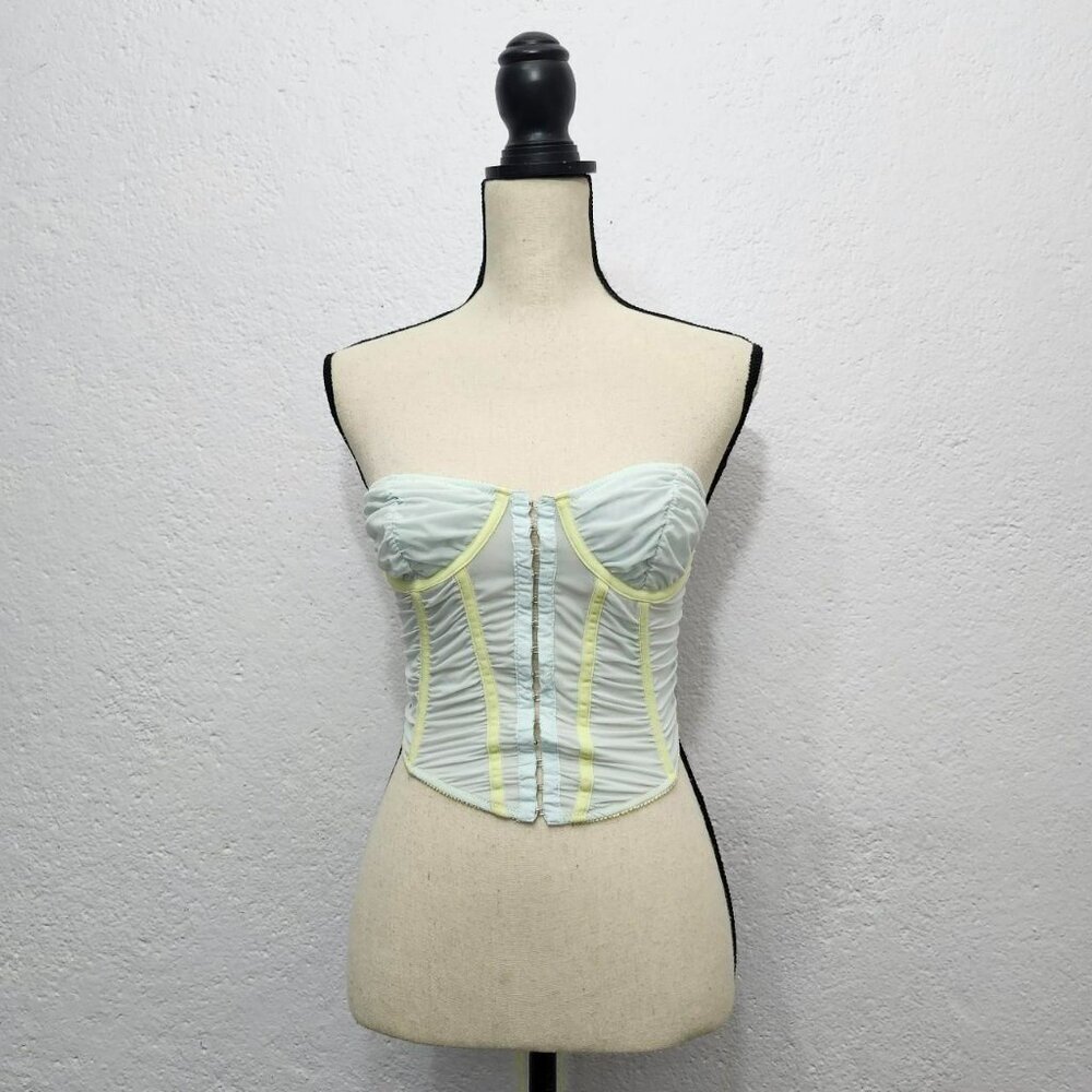urban outfitters blue and yellow Marie rusched wired bustier corset top